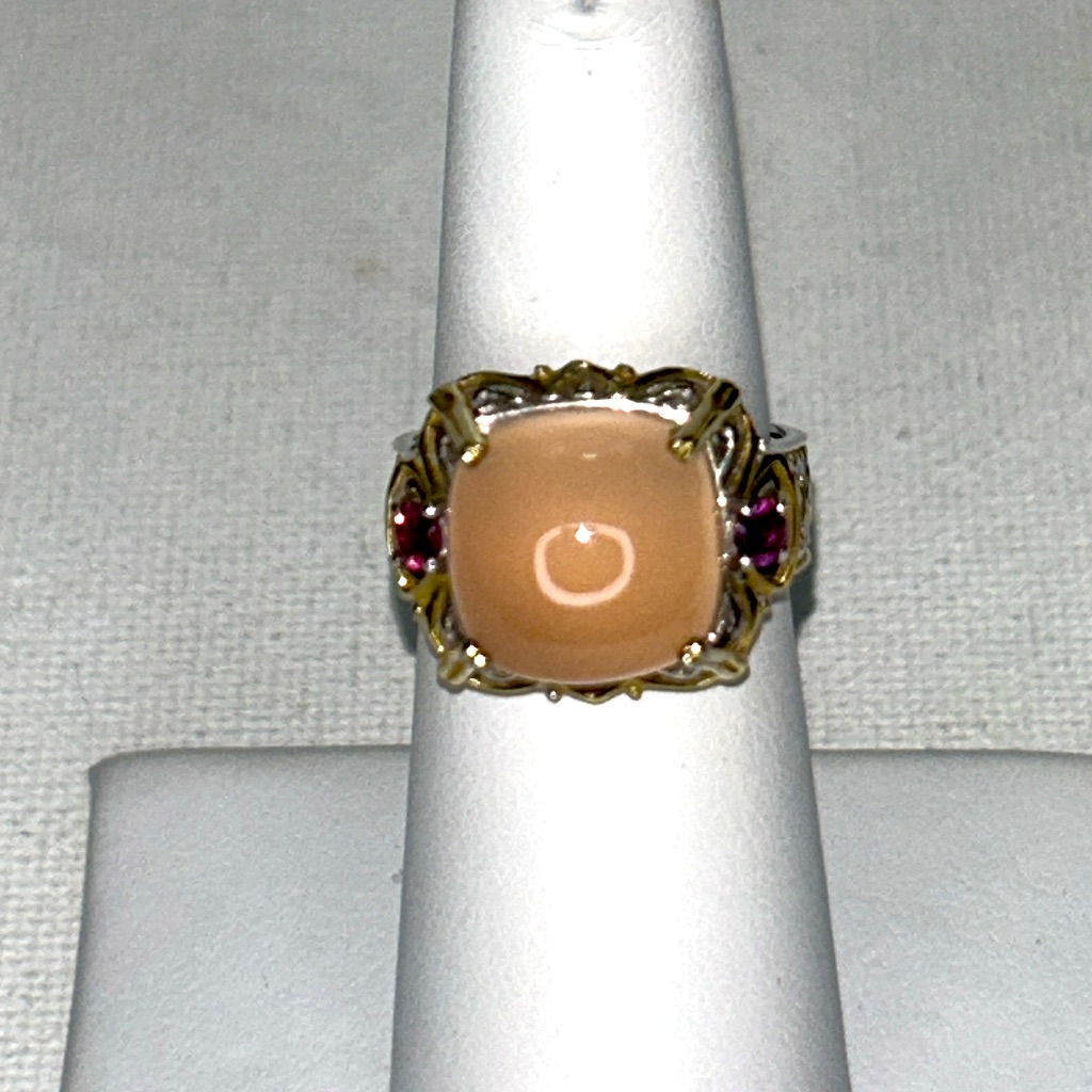 Nwot Gems En Vogue Pink Calcedony Pink Topaz Sterling Gold Plate Designer Ring 150$